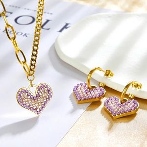 ‼️SALE‼️18K Gold Plated Pearl Heart Pendant Necklace Earrings Set